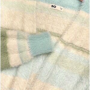 NWT SO‎ Fuzzy Open Front Sz Jr M/8 Cardigan Sweater Stripe Sparkle Thick Comfy